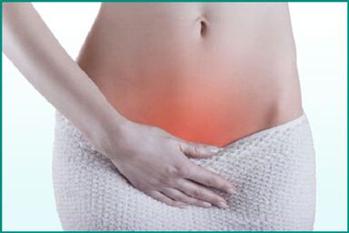 Douleur au périnée chez une femme atteinte de cystite.